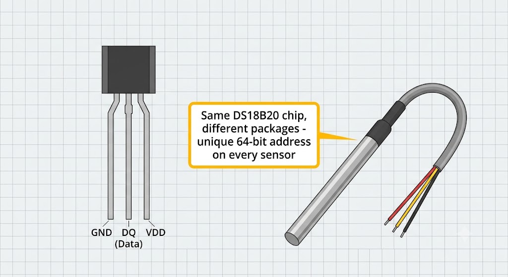 DS18B20 sensor TO-92 and waterproof probe versions