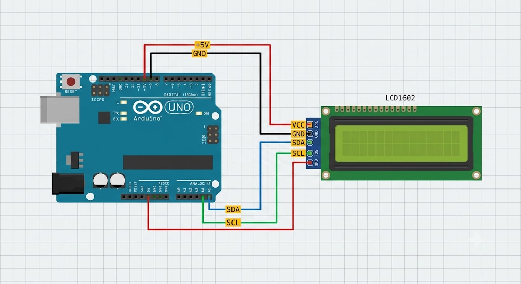 LCD1602 I2C wiring diagram with Arduino Uno