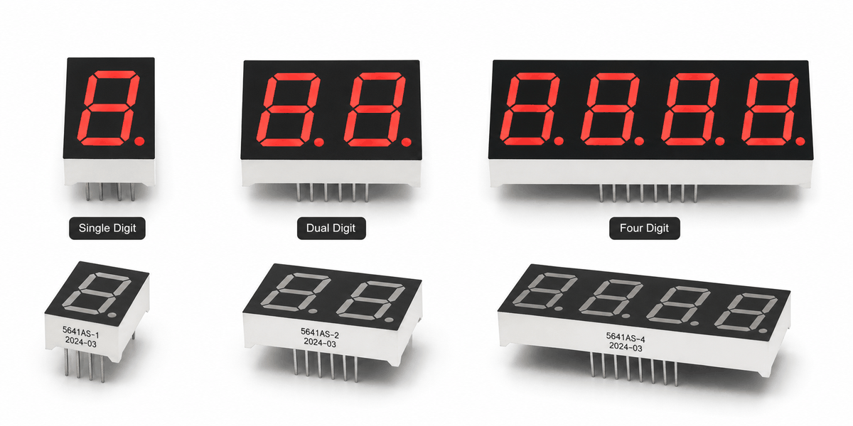 7-segment display single, dual, and four-digit versions