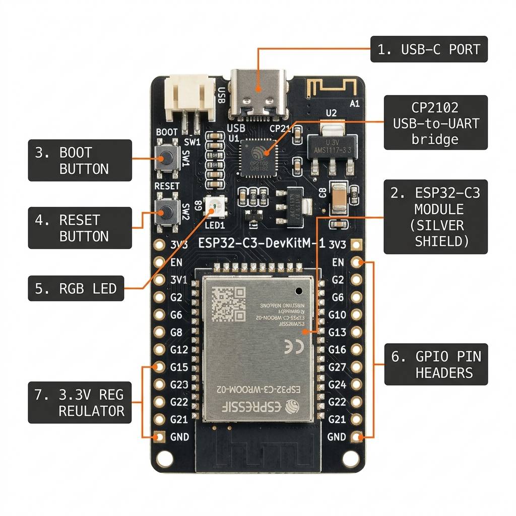 ESP32-C3 DevKit pin highlights
