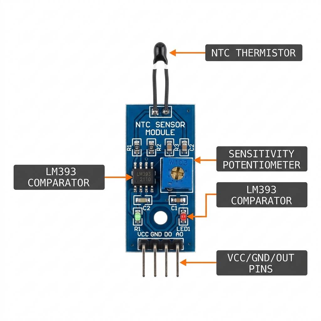 NTC temperature sensor anatomy and pinout