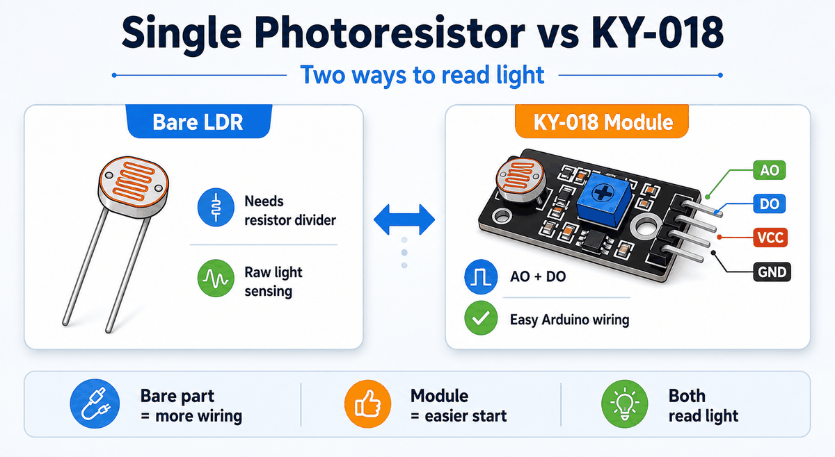 Single photoresistor and KY-018 module comparison