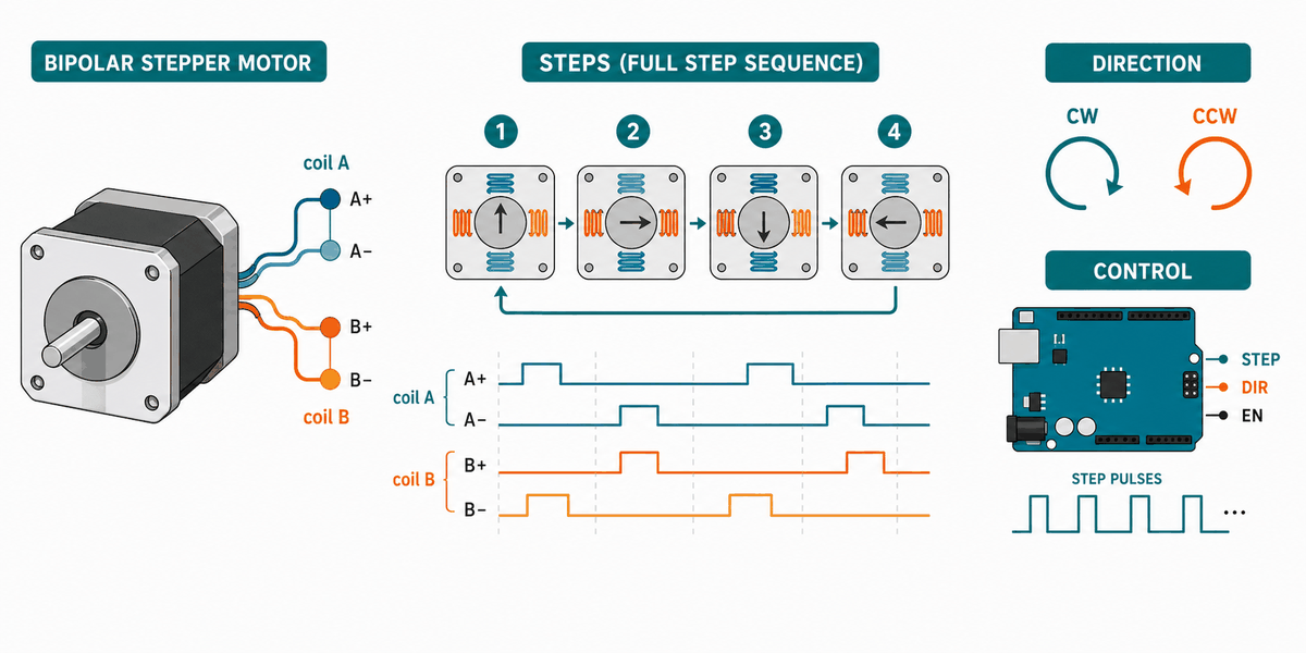 How a stepper motor moves step by step