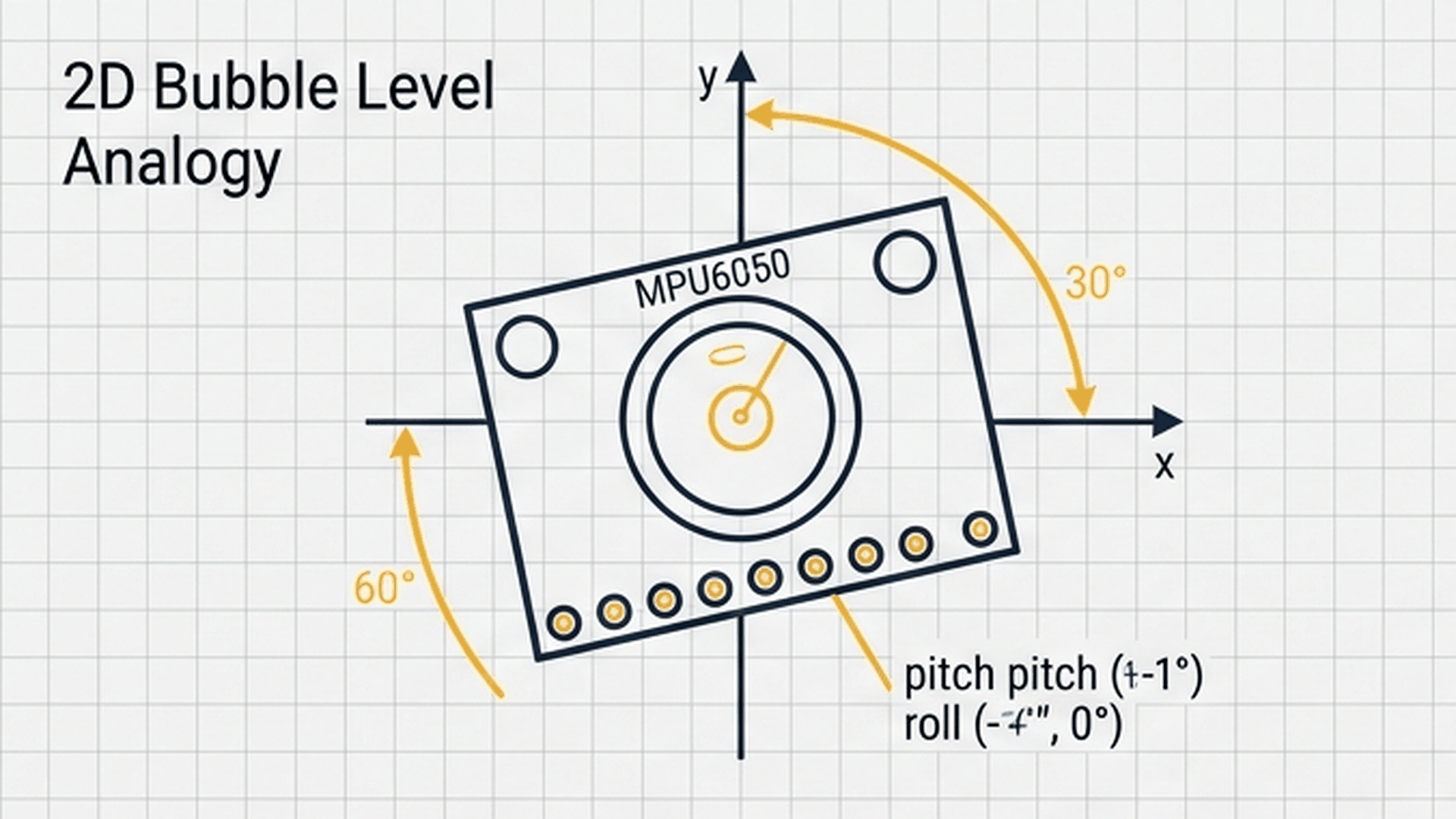 Bubble level analogy showing safe green light when level and warning red light when tilted