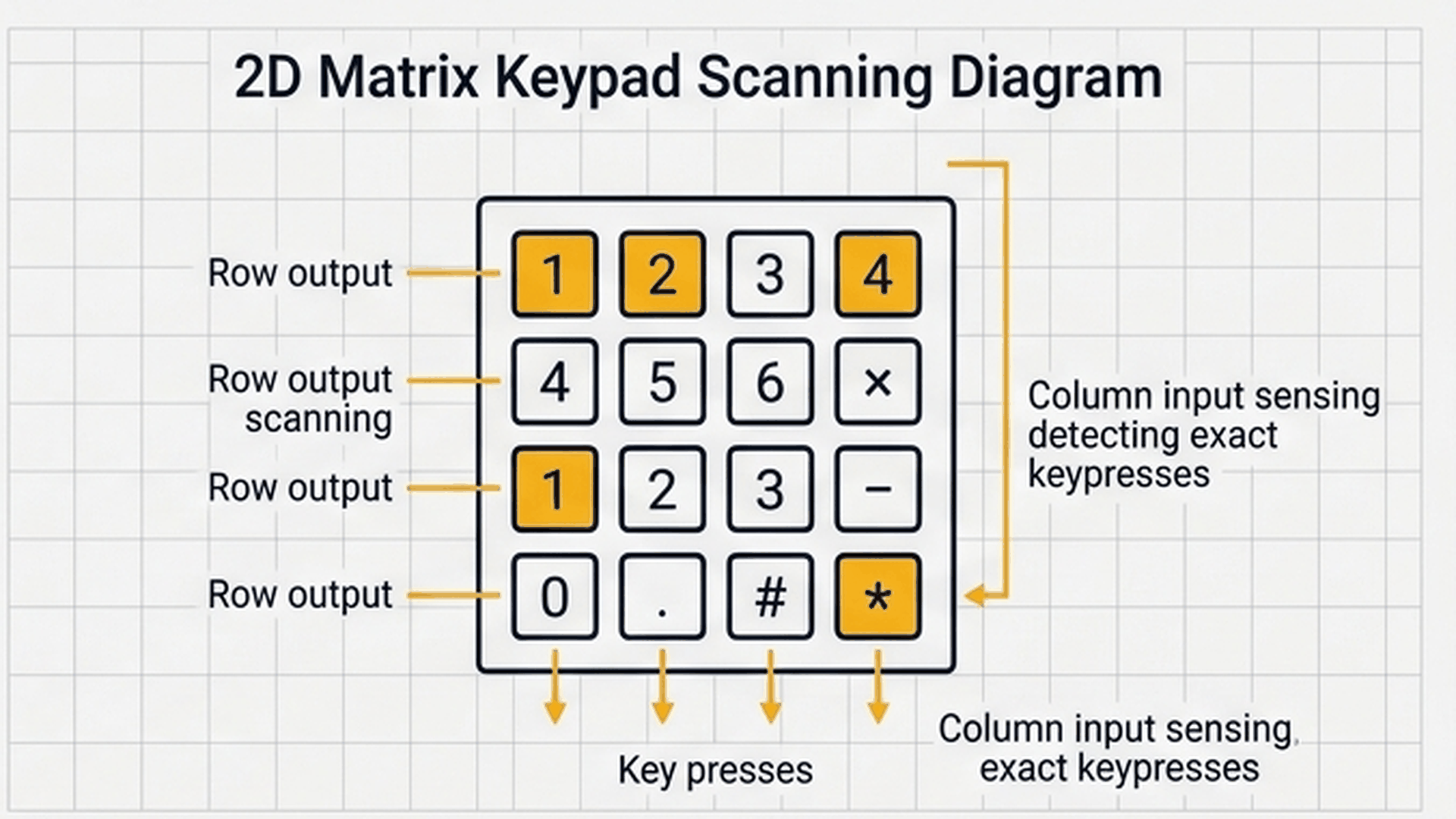 How a 4x4 Matrix Keypad Scans 16 Keys with 8 Pins
