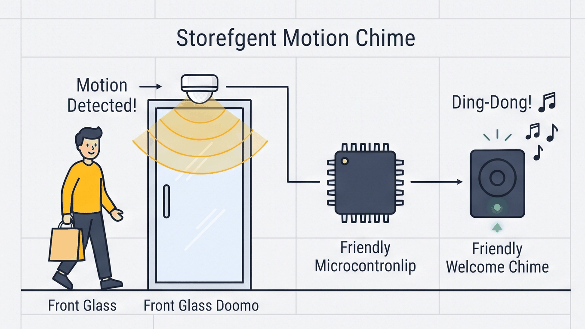 Automatic motion-activated door chime playing welcome ding-dong