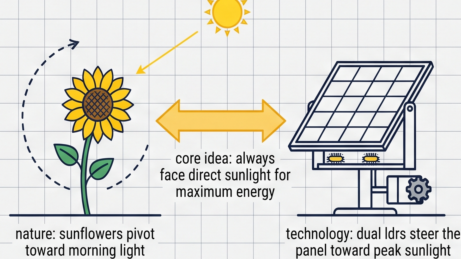 Sunflower following the sun compared with dual sensor solar tracker